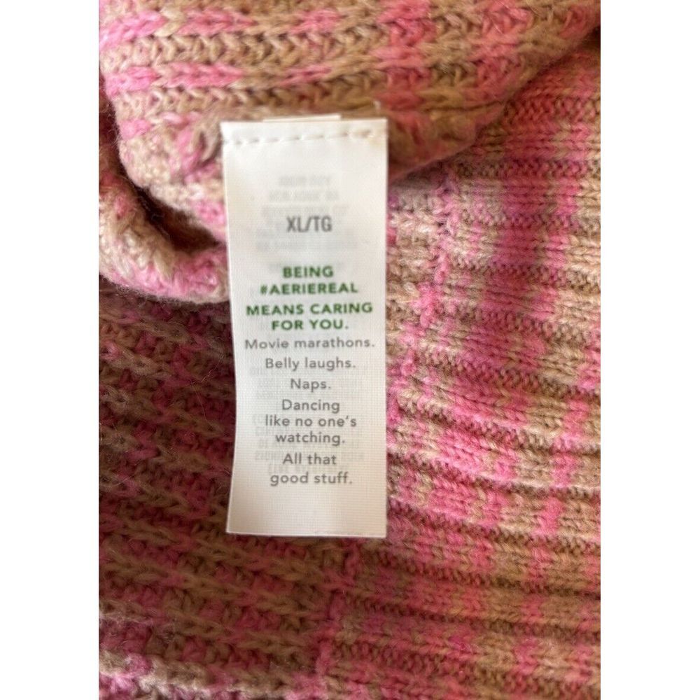 Aerie 1/4 Zip Sweater Women's Sz XL Tan Pink Soft - Picture 4 of 8